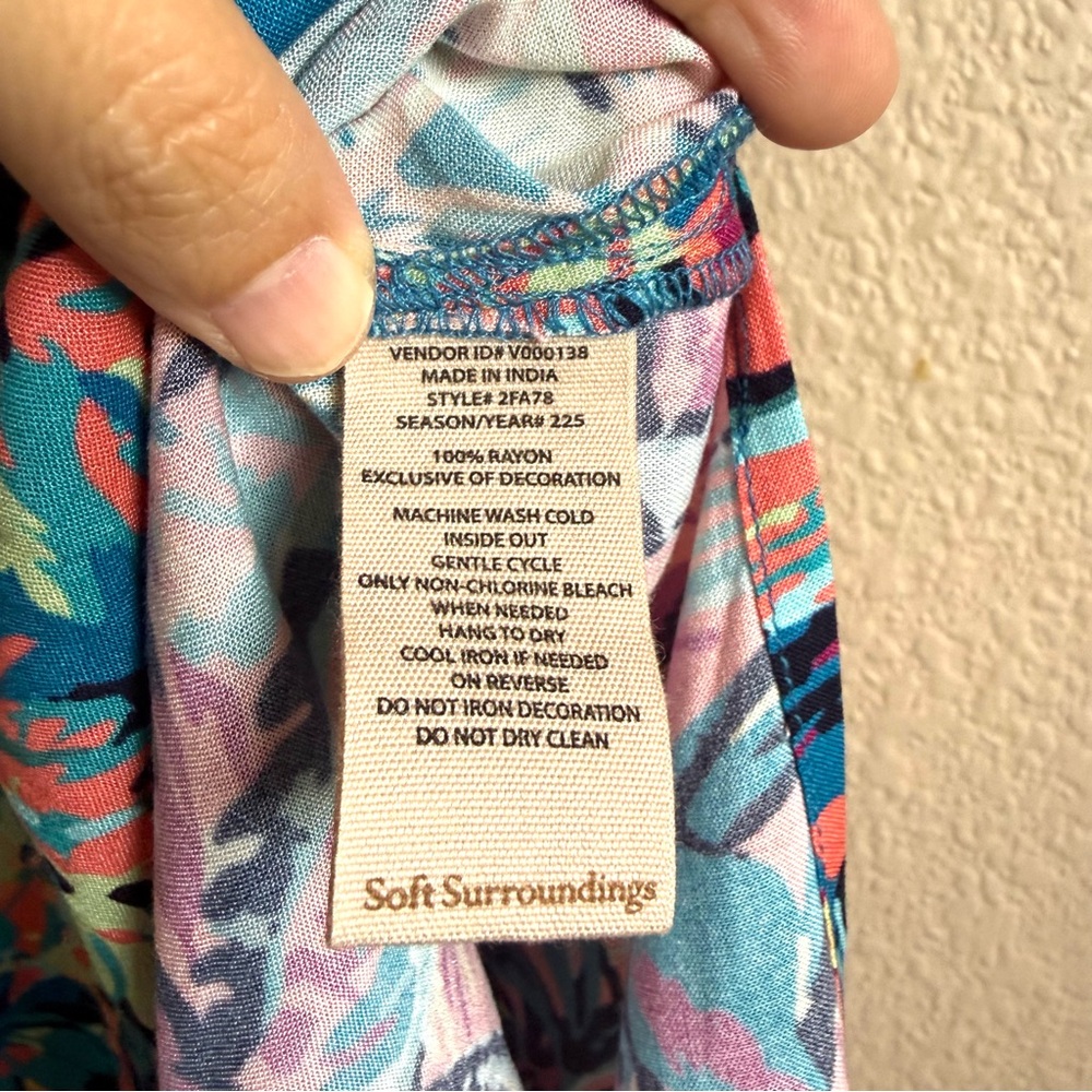 Soft Surroundings Florence Boho Tropical Shirt Dress Embroidered Beaded Tassel L - Picture 10 of 12